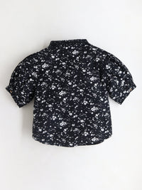 Black & White Floral Printed Velvet Piping Trendy Smart Top