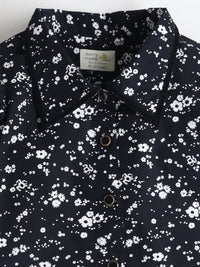 Black & White Floral Printed Velvet Piping Trendy Smart Top