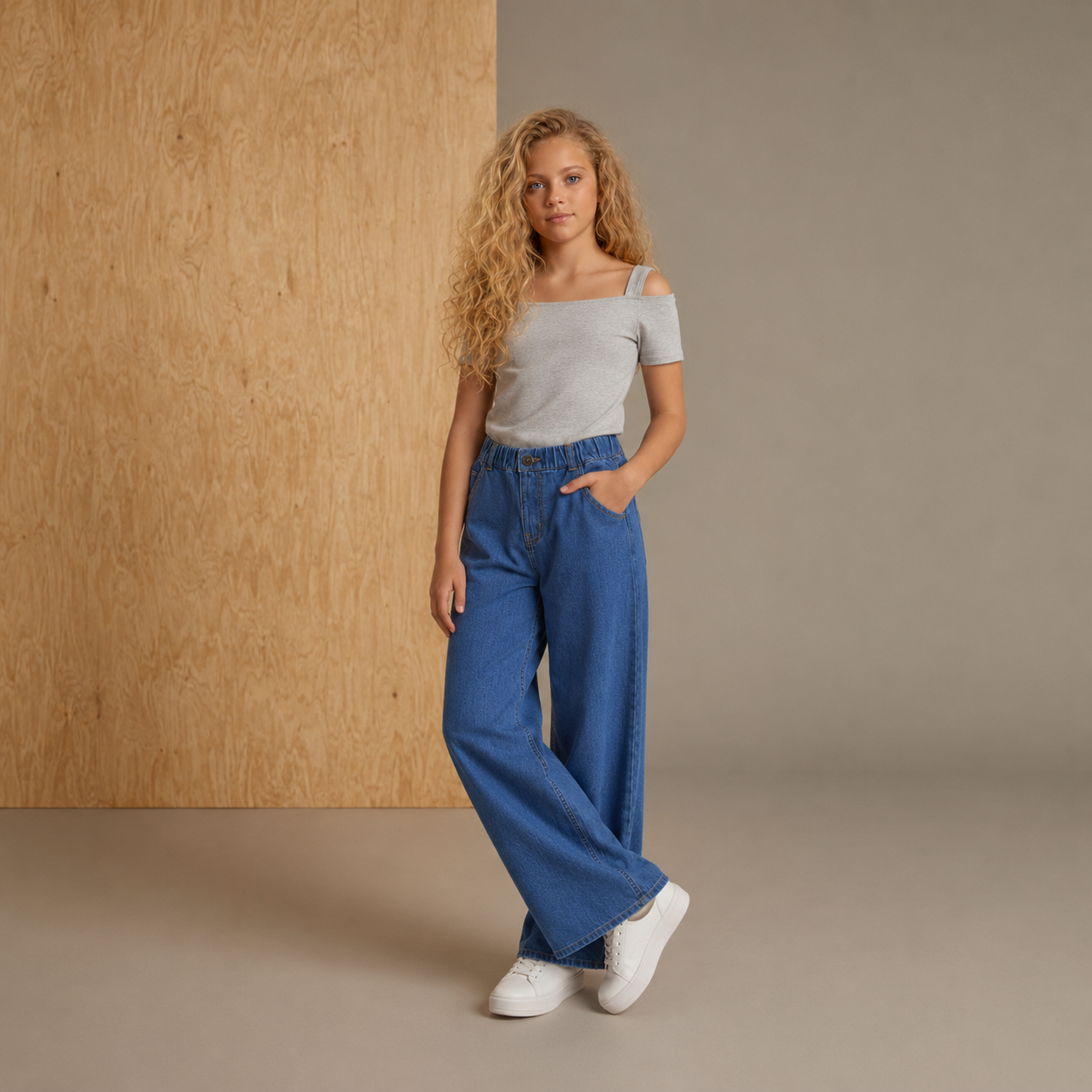 Girls Wide Blue Denim Pants