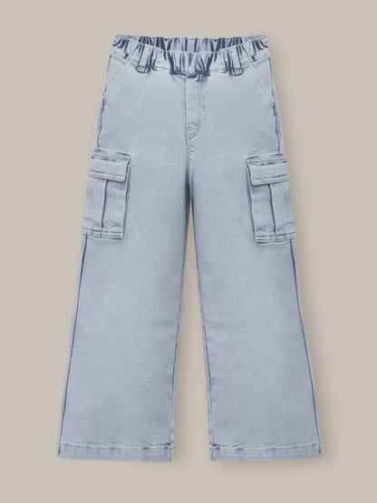 Blue Solid Denim Girls Jeans