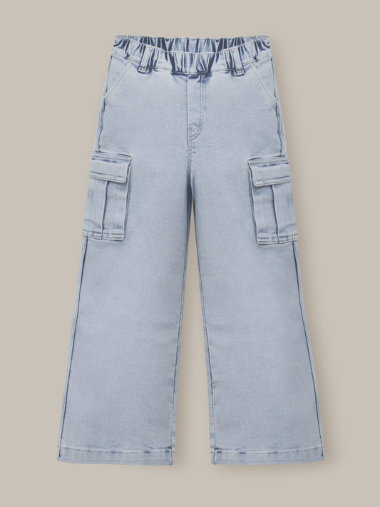 Blue Solid Denim Girls Jeans