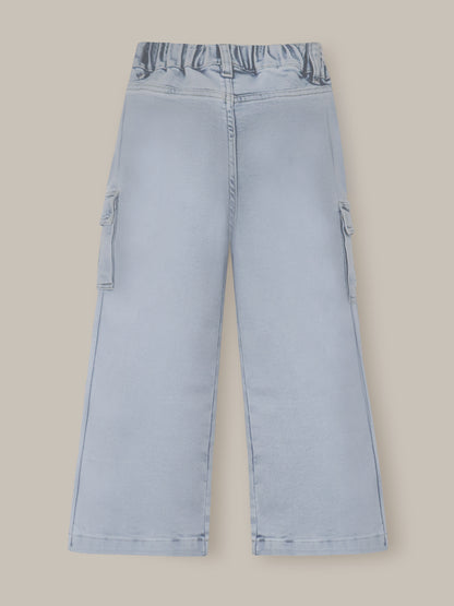 Blue Solid Denim Girls Jeans