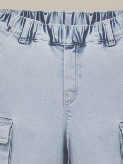 Blue Solid Denim Girls Jeans