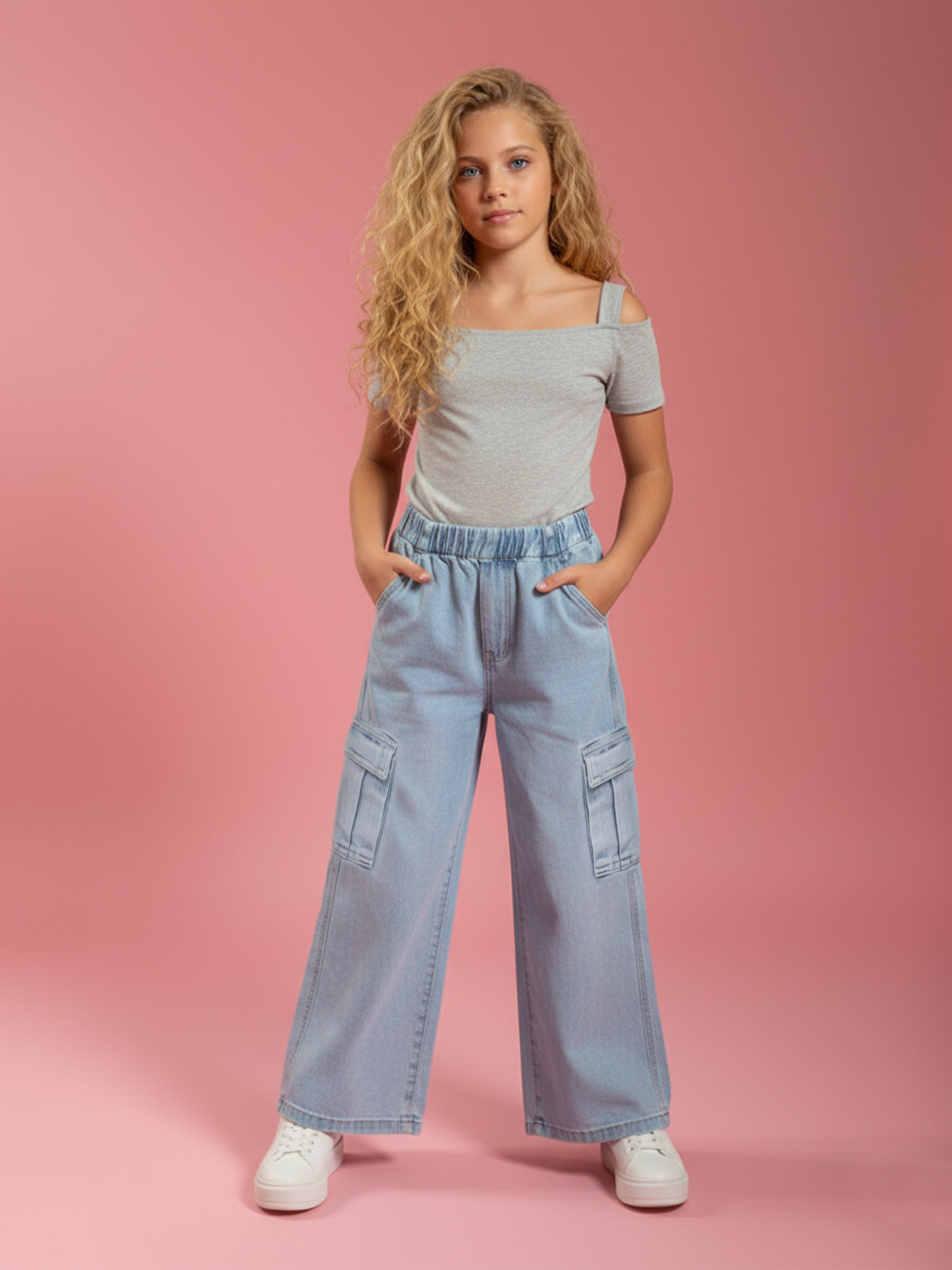 Blue Solid Denim Girls Jeans