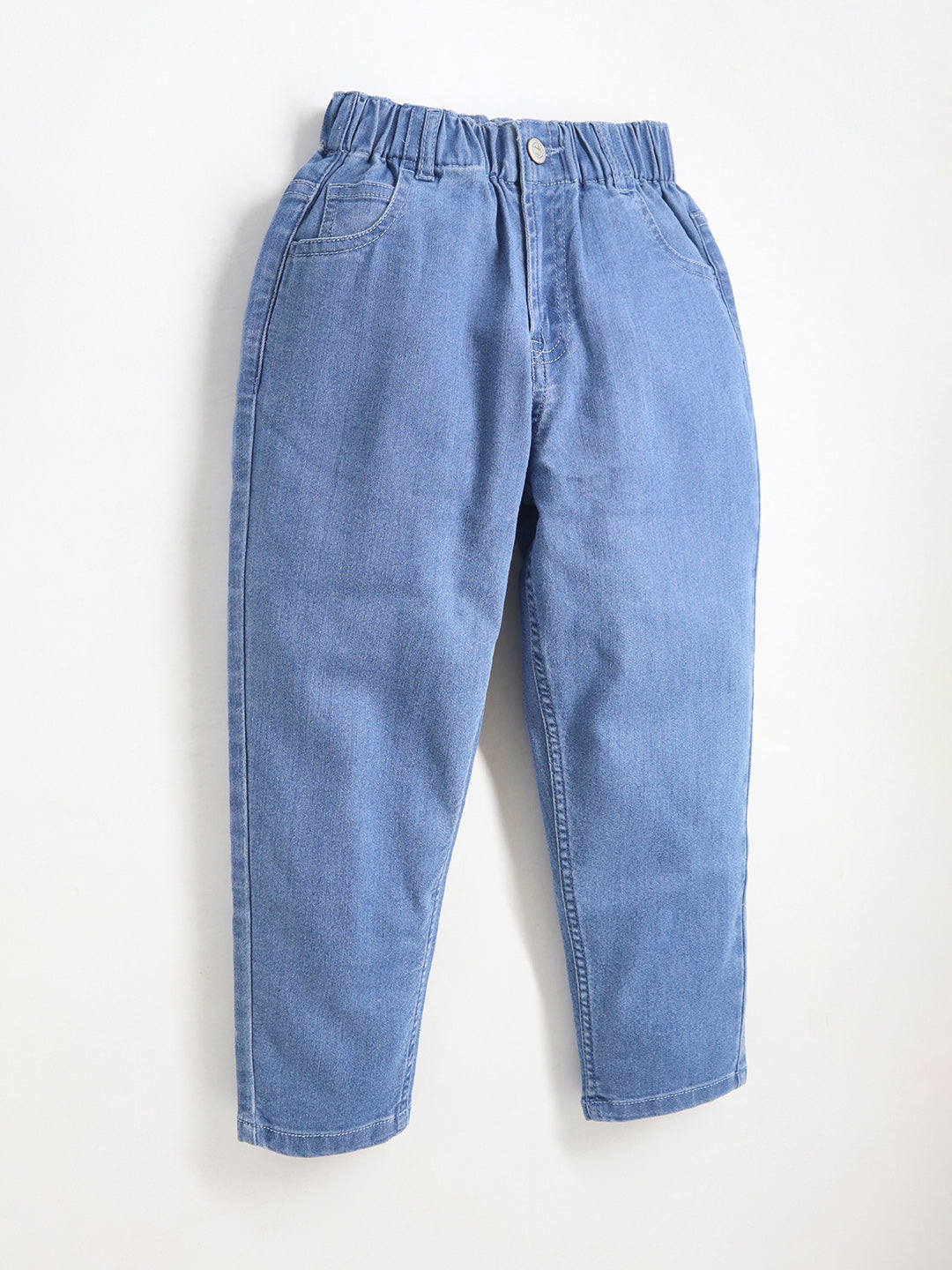 Cherry Crumble Blue Dyed/Washed Denim Casual Wear Baggy Fit Summer Jeans For Girls