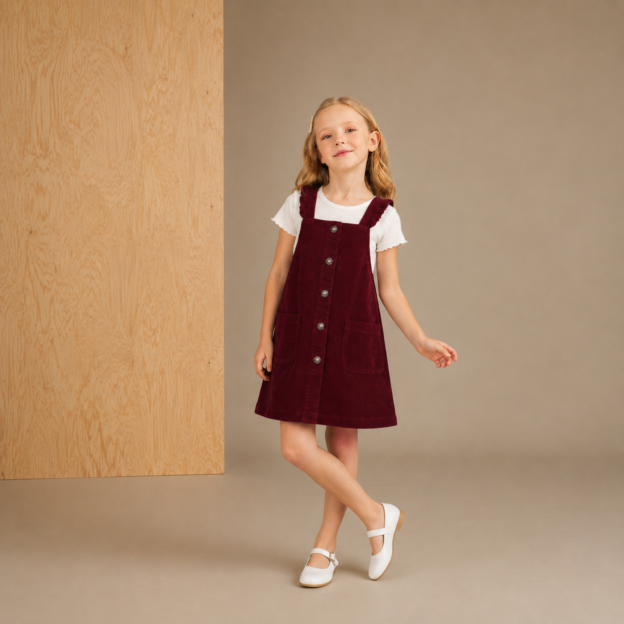 Robe Salopette Fille en Coton – Boutonnée sur le Devant