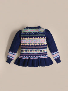 Cherry Crumble Girls Multicolour Regular Length Full Sleeves Intarsia and Cabel Knit Peplum Girls Sweater