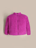 Cherry Crumble Magenta Solid 100% Polyester Full Sleeves High Neck Casual Wear Easy Fit Winter Sherpa Jacket For Girls