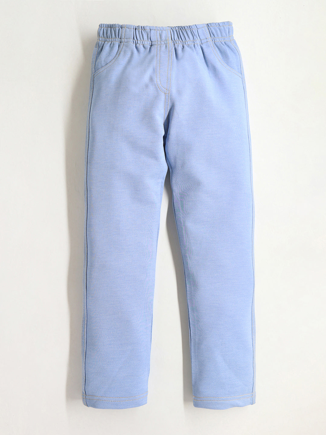 Cherry Crumble Light Blue Solid Terry Casual Wear Easy Fit Summer Jegging For Girls