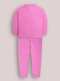 Pink Solid Applique Charming Elegant Winter Nightsuit