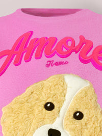 Pink Solid Applique Charming Elegant Winter Nightsuit