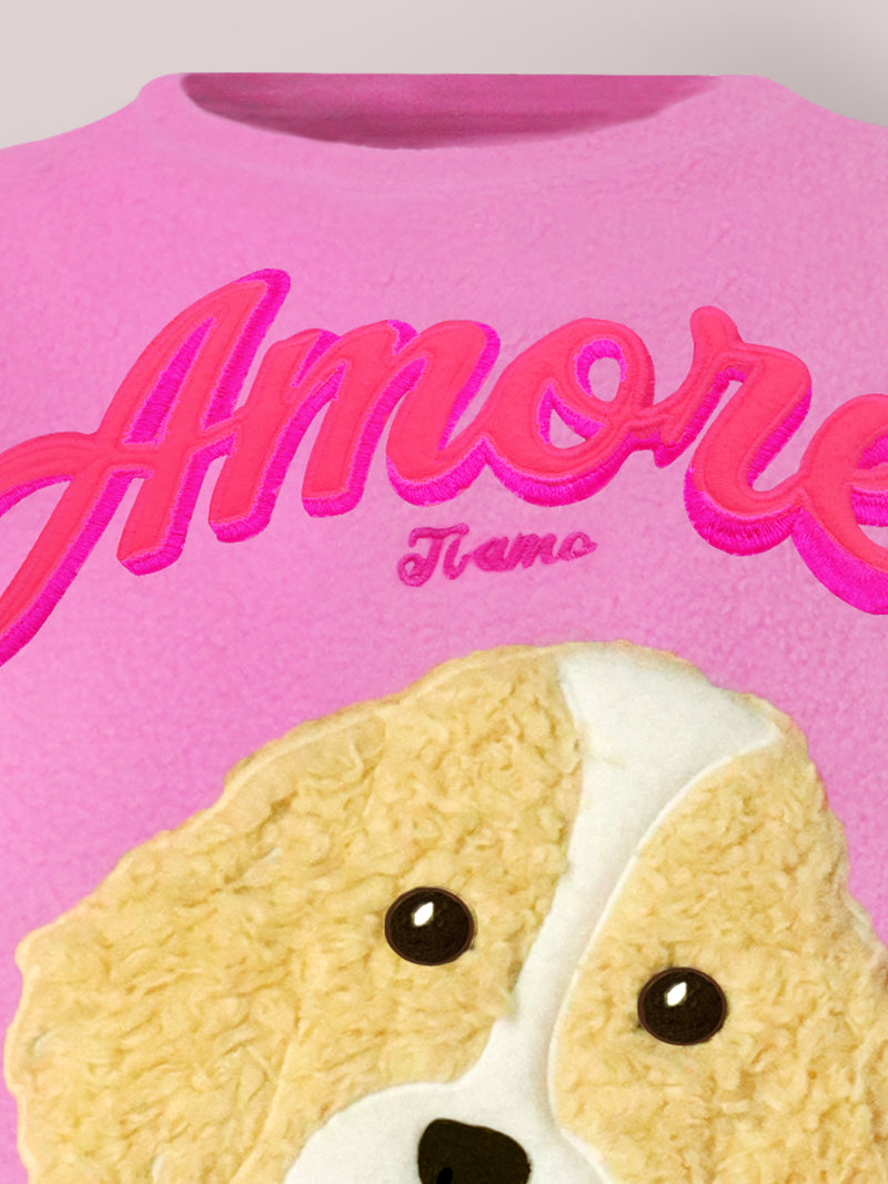 Pink Solid Applique Charming Elegant Winter Nightsuit