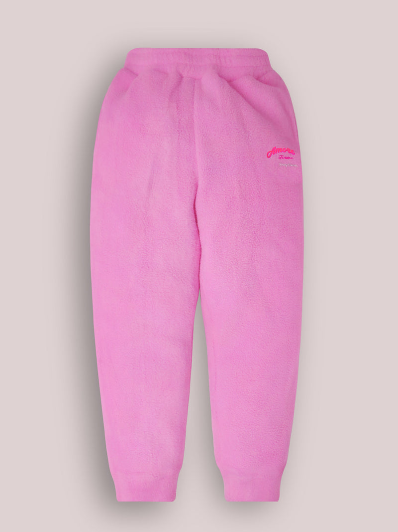 Pink Solid Applique Charming Elegant Winter Nightsuit