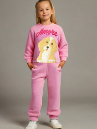 Pink Solid Applique Charming Elegant Winter Nightsuit