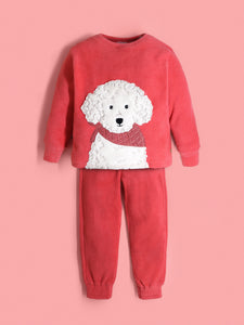 Cherry Crumble Girls Coral Regular Length Night Wear Solid Applique Winter Nightsuit