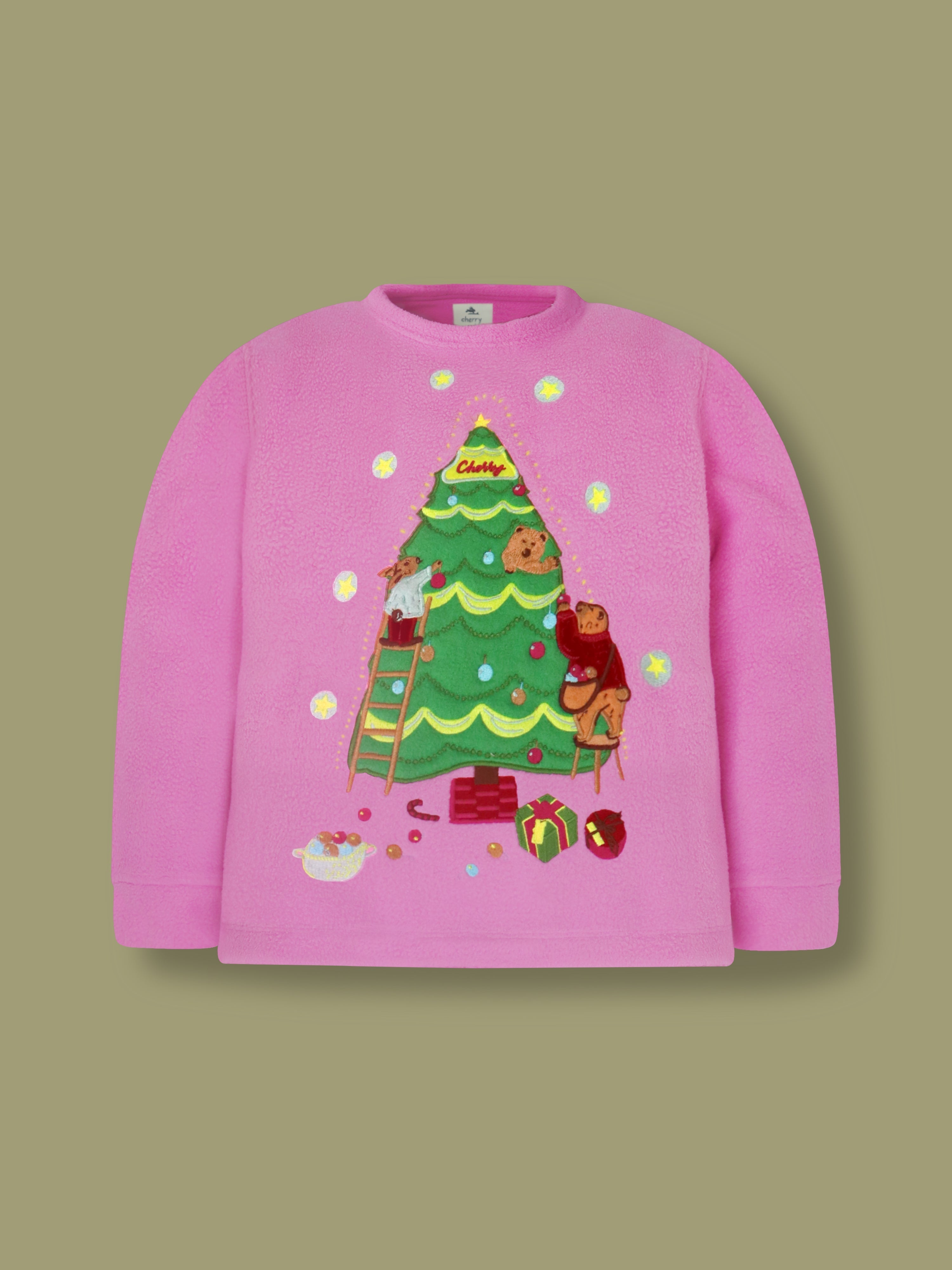 Cherry Crumble Pink Solid Applique Playful Smart Winter Nightsuit