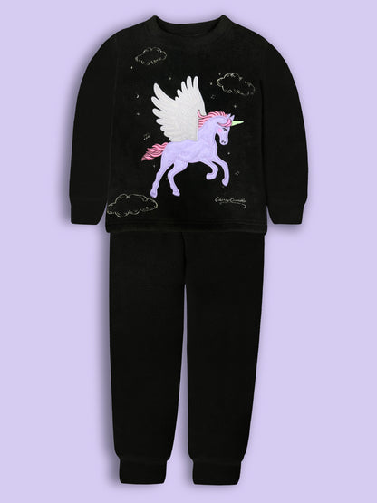 Cherry Crumble Black Solid Applique Snug Graceful Nightsuit