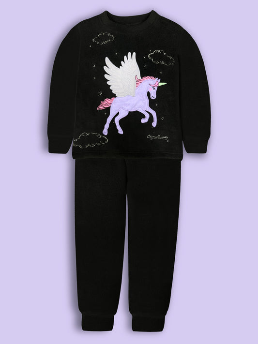 Cherry Crumble Black Solid Applique Snug Graceful Nightsuit