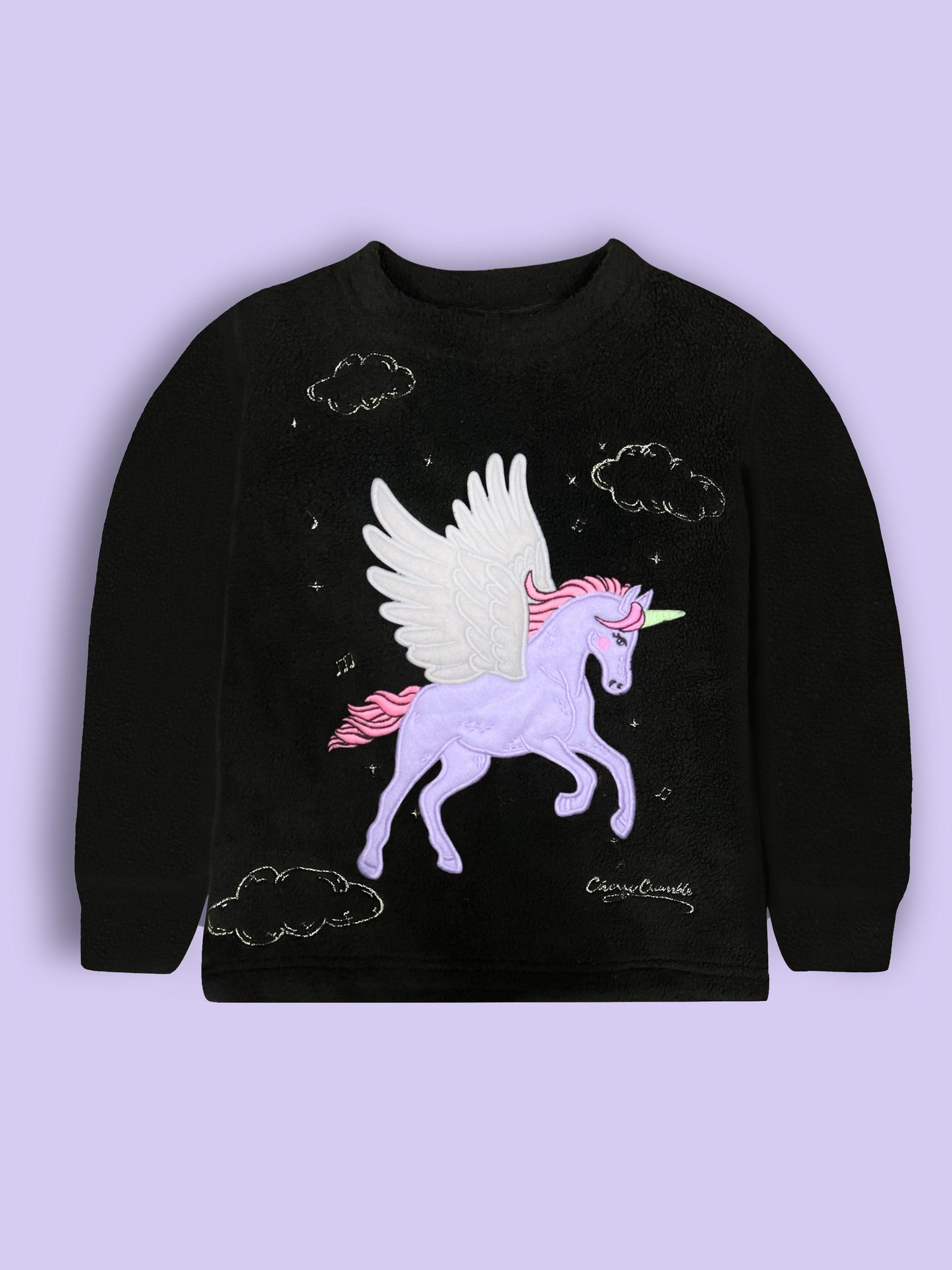 Cherry Crumble Black Solid Applique Snug Graceful Nightsuit