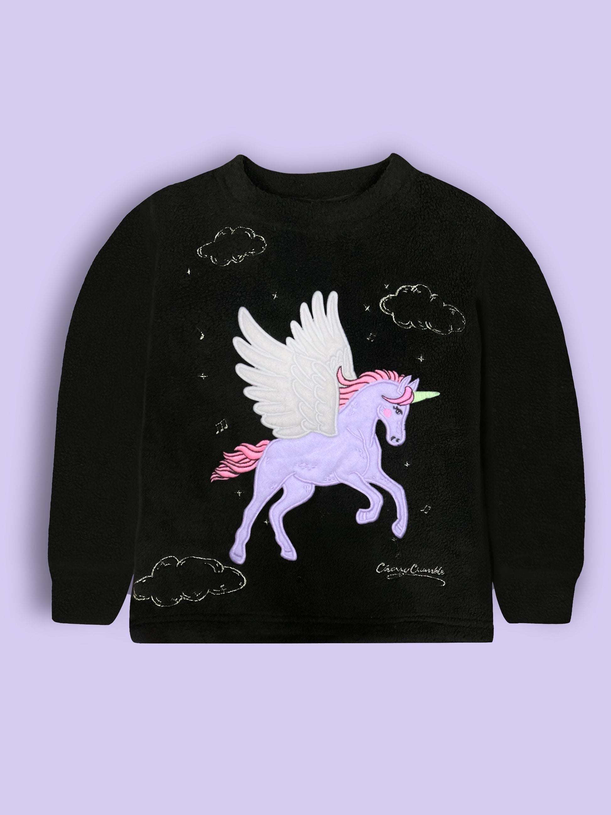 Cherry Crumble Black Solid Applique Snug Graceful Nightsuit