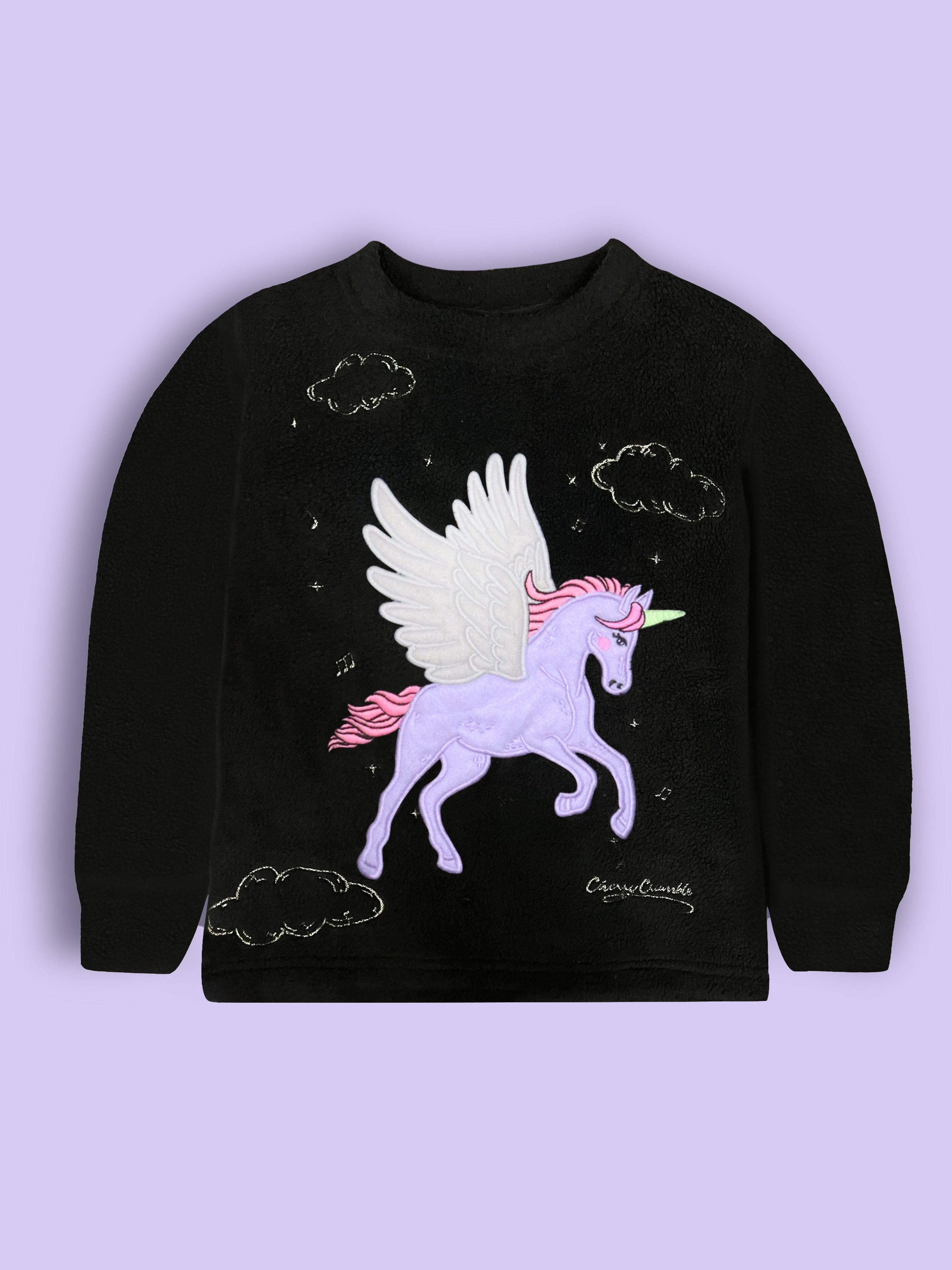 Cherry Crumble Black Solid Applique Snug Graceful Nightsuit