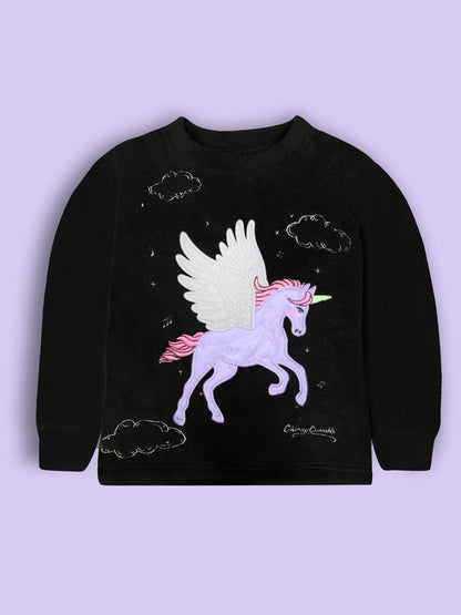 Cherry Crumble Black Solid Applique Snug Graceful Nightsuit