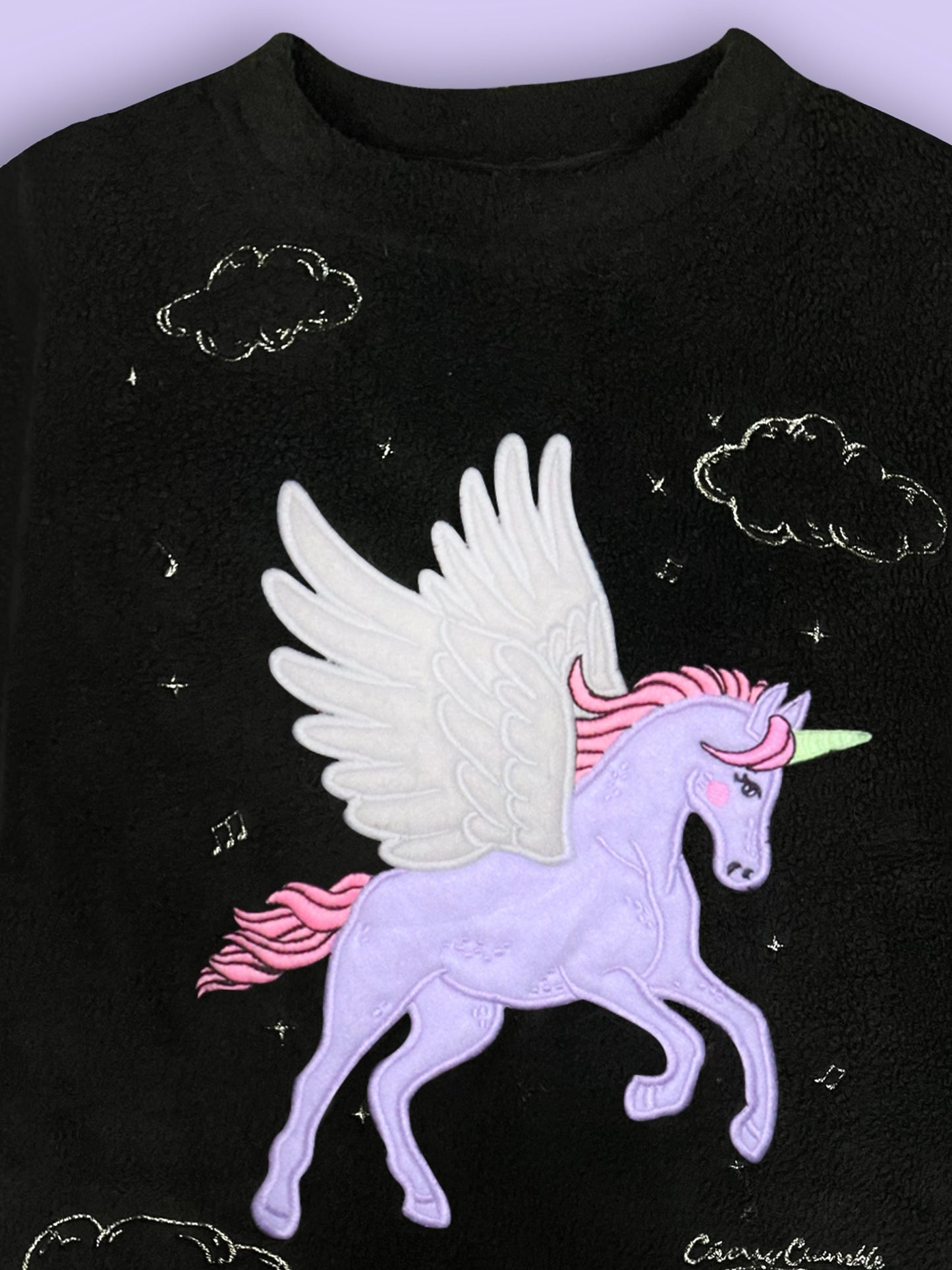 Cherry Crumble Black Solid Applique Snug Graceful Nightsuit