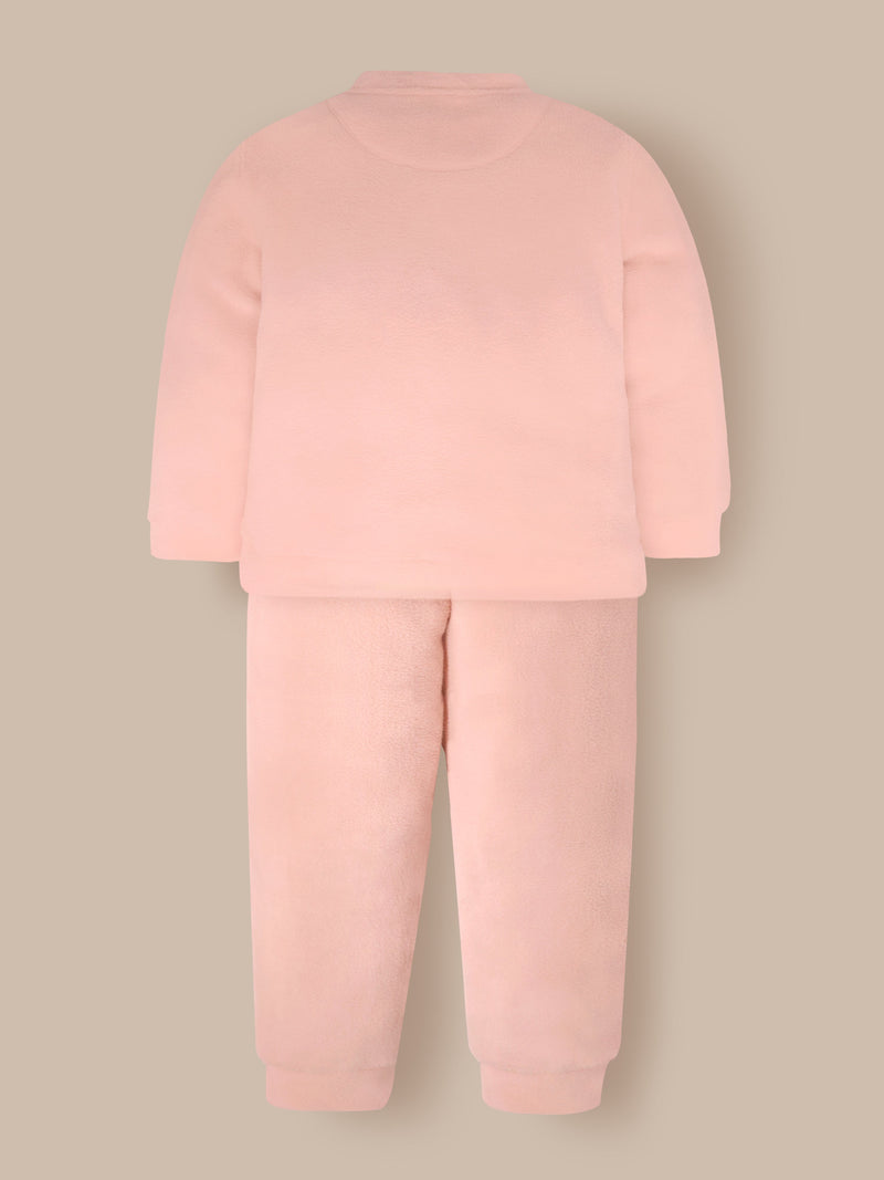 Let your little one drift off into cozy dreams in style with the Cherry Crumble Peach Winter Nightsuit, designed especially for girls who love comfort and cuteness combined.