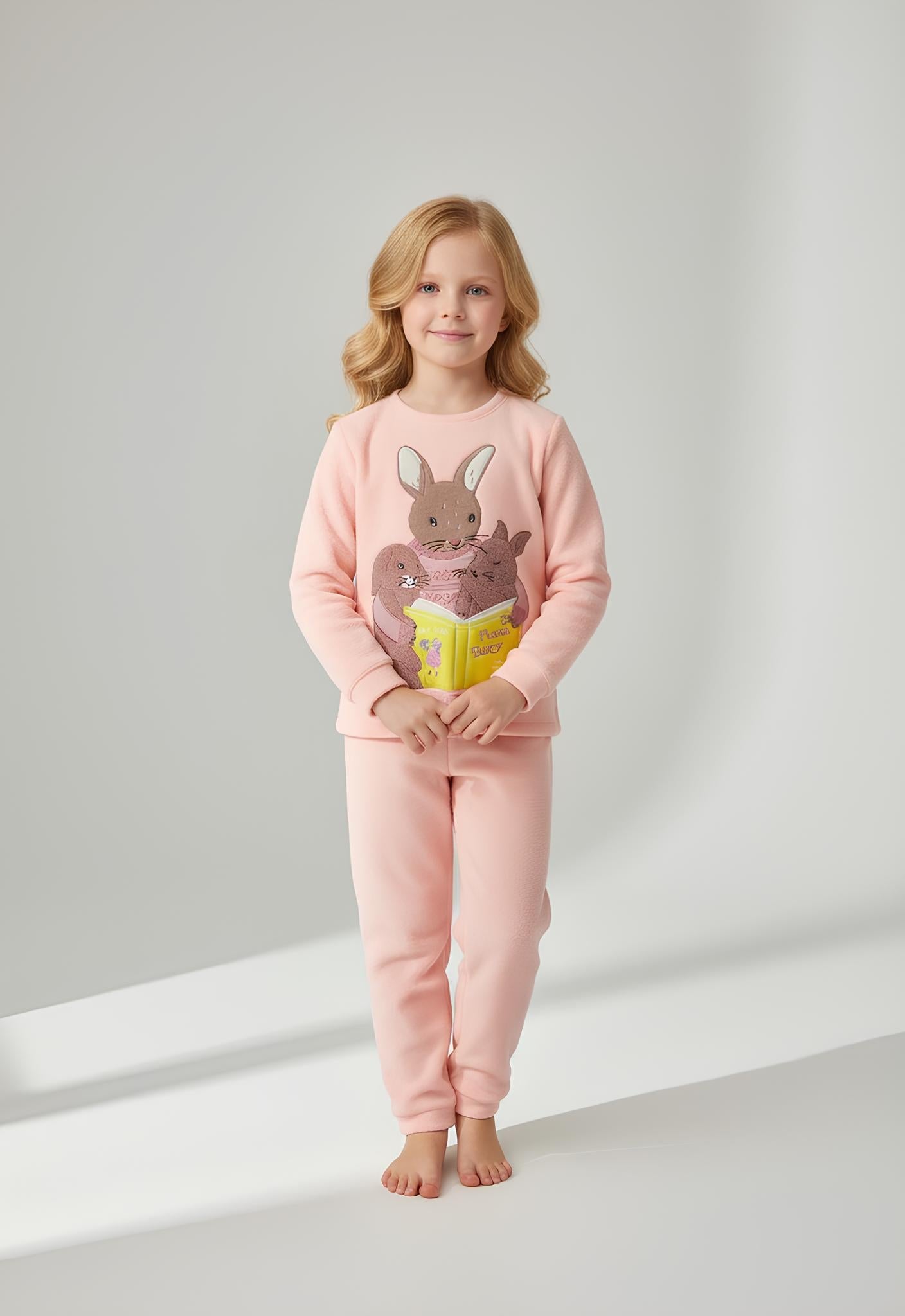 Cherry Crumble peach bunny graphic cotton night suit for girls