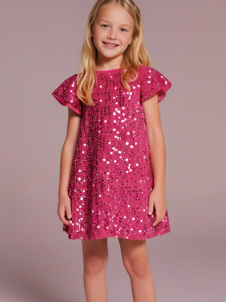Cherry Crumble Pink Sequined Velvet Adorable Classic Dress