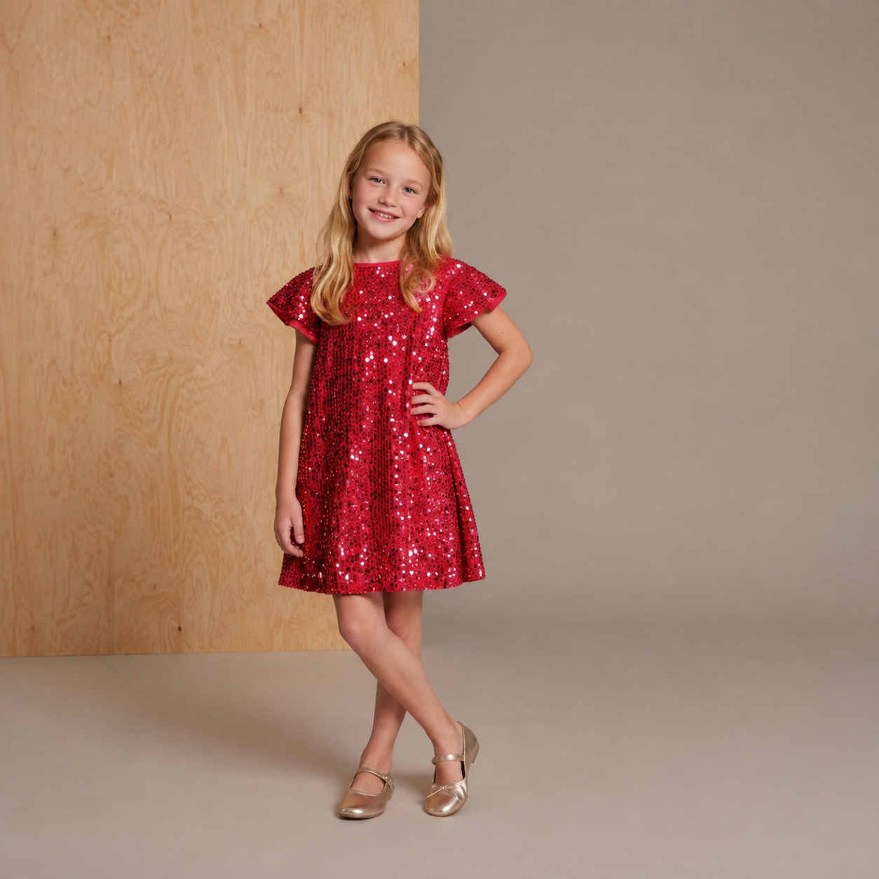 Pink Sequined Velvet Adorable Classic Dress