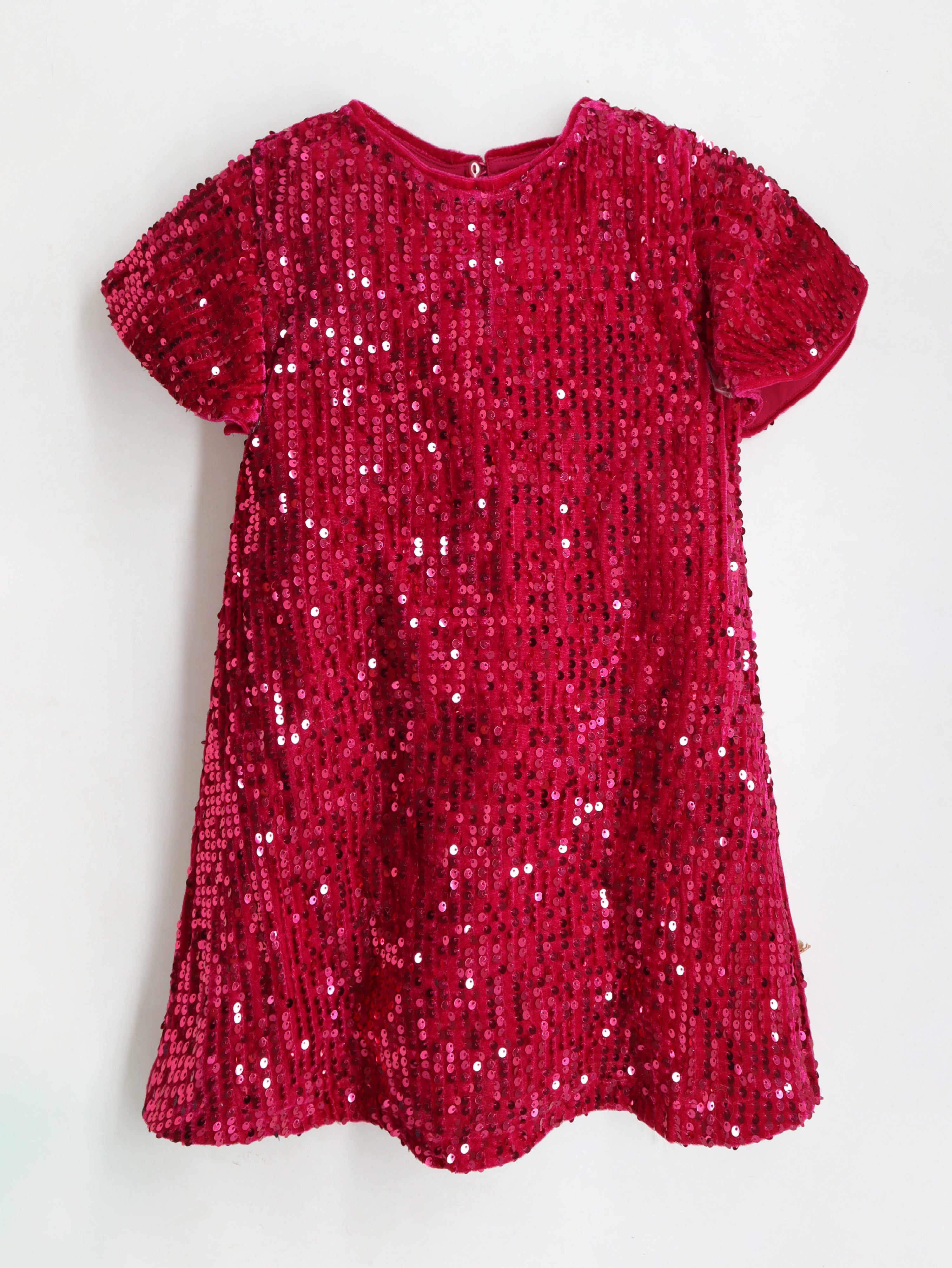 Cherry Crumble Pink Sequined Velvet Adorable Classic Dress