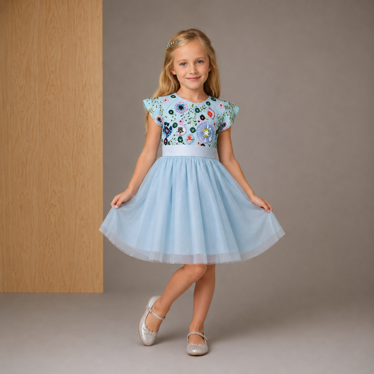 Sky Blue Solid Trendy Elegant Summer Dress
