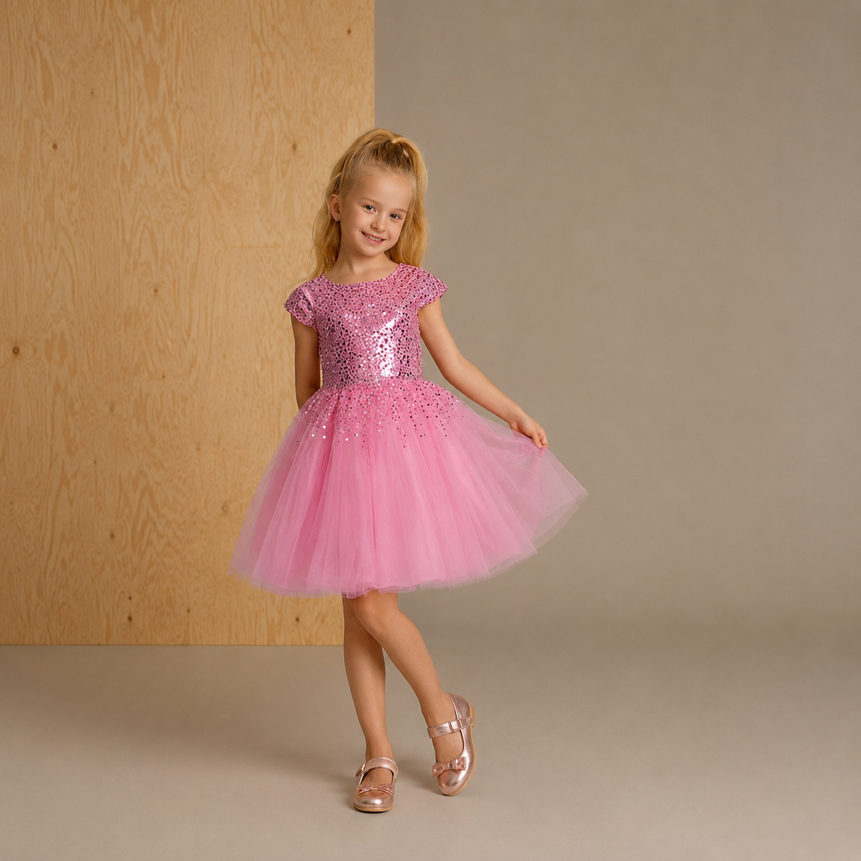 Pink Solid Playful Sequin Partywear Dress