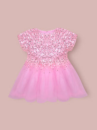 Pink Solid Playful Sequin Partywear Dress