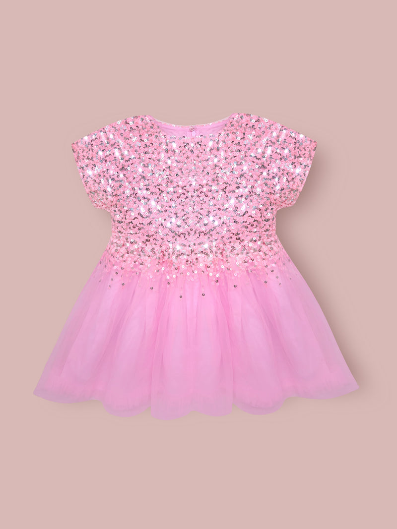 Pink Solid Playful Sequin Partywear Dress