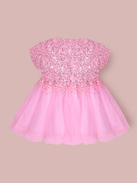 Pink Solid Playful Sequin Partywear Dress