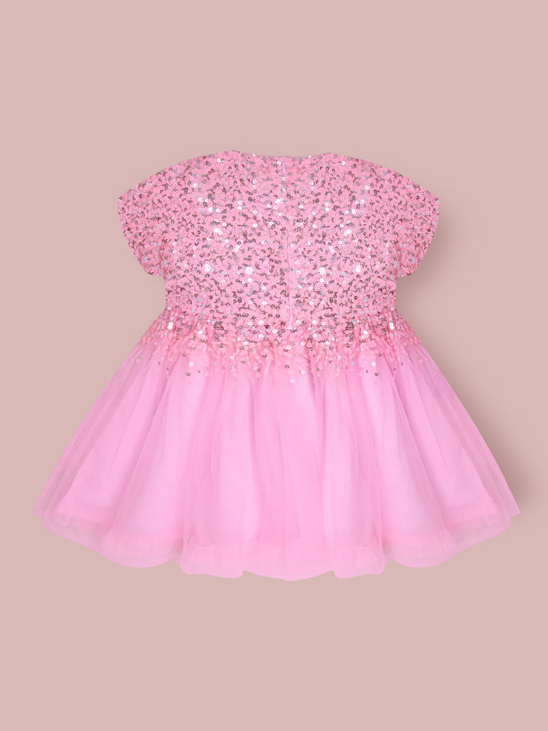 Pink Solid Playful Sequin Partywear Dress