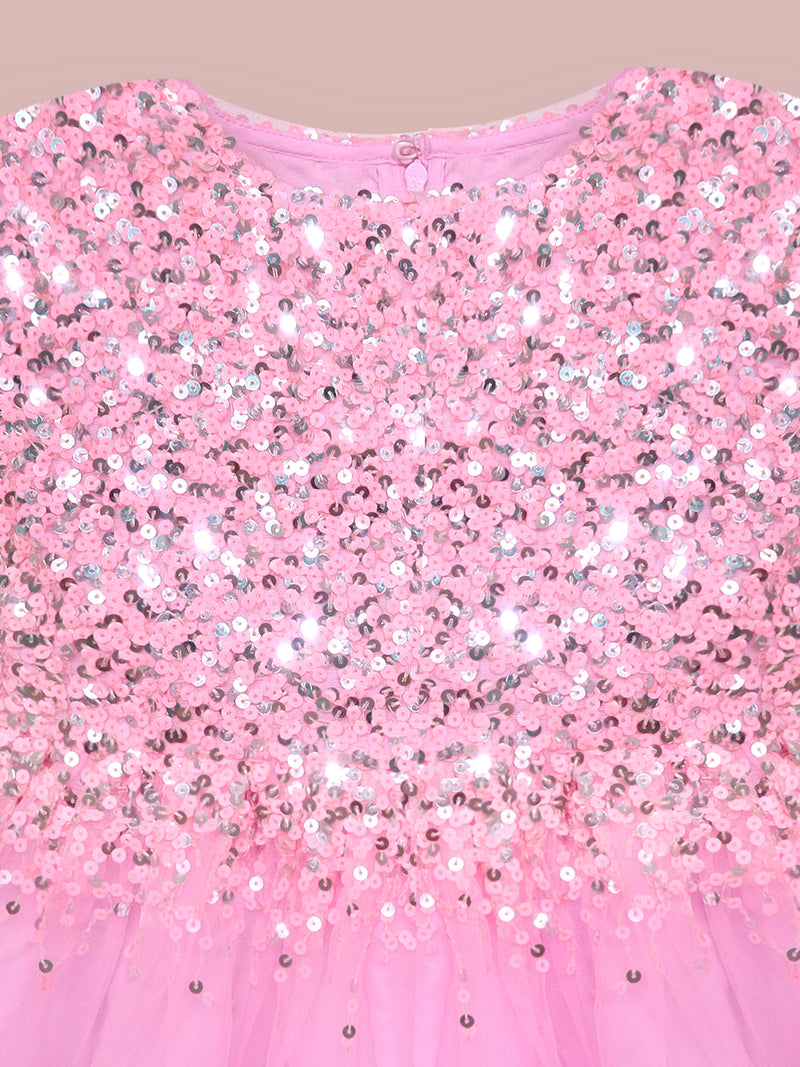 Pink Solid Playful Sequin Partywear Dress