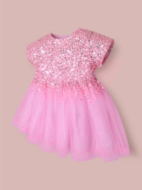 Pink Solid Playful Sequin Partywear Dress