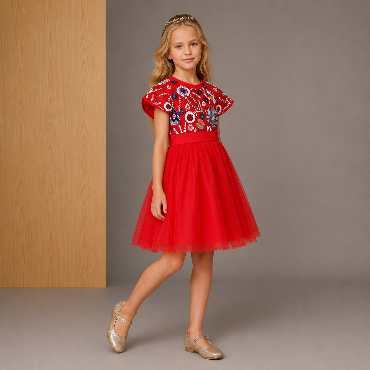 Red Solid Cute Graceful Dress