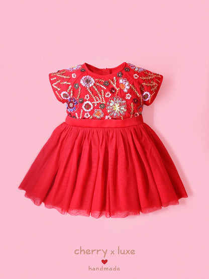 Cherry Crumble Red Solid Cute Graceful Dress