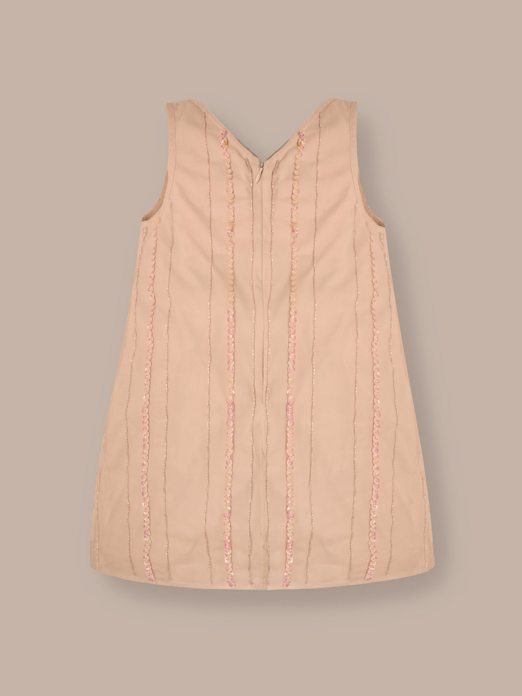 Besticktes A-Linien-Kleid mit Pailletten, goldenem Schimmer und Rundhalsausschnitt