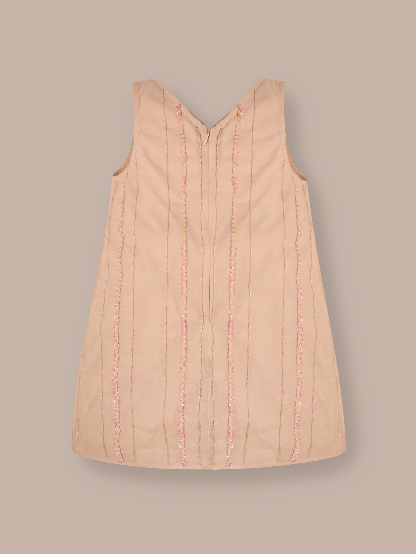 Golden Glimmer Embroidered Sequined Round Neck A-Line Dress