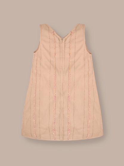 Golden Glimmer Embroidered Sequined Round Neck A-Line Dress