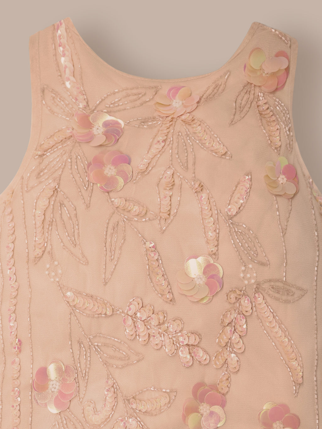 Besticktes A-Linien-Kleid mit Pailletten, goldenem Schimmer und Rundhalsausschnitt