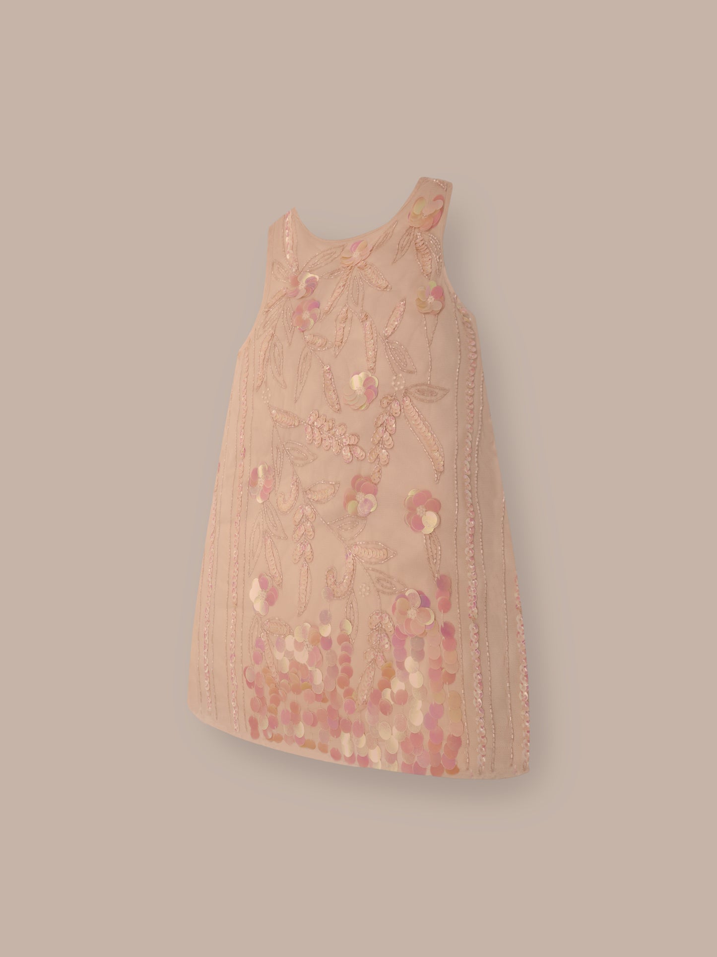 Golden Glimmer Embroidered Sequined Round Neck A-Line Dress