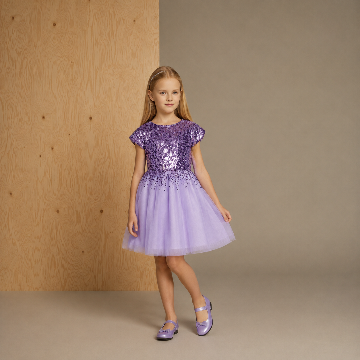 Lavander Solid Snug Graceful Partywear Dress