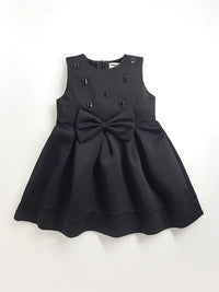 Black Solid Bead Work Adorable Stylish Fit & Flare Dress