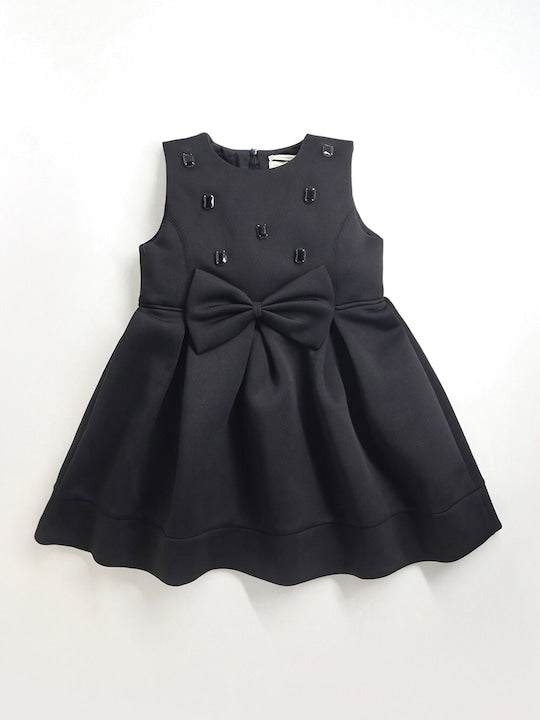 Black Solid Bead Work Adorable Stylish Fit & Flare Dress